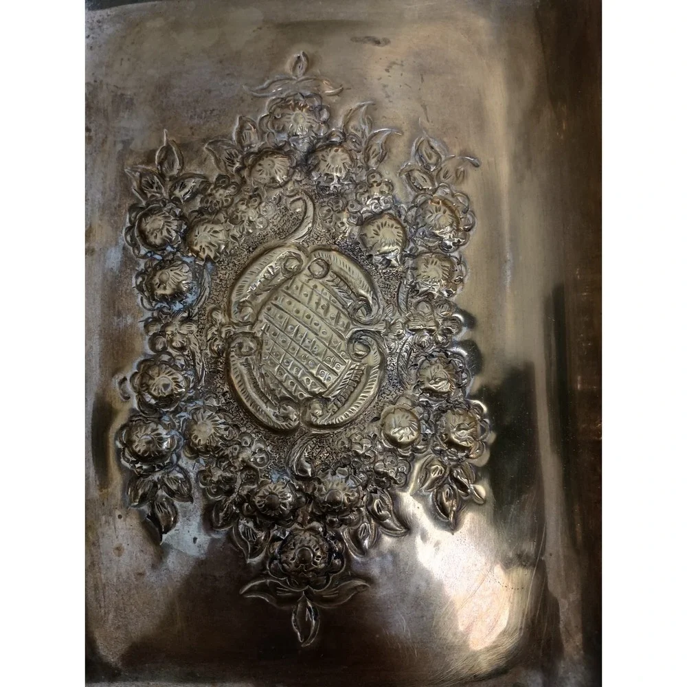 Antique Late 19th Century Silverplate Patina Rectangular Tray Raised Design